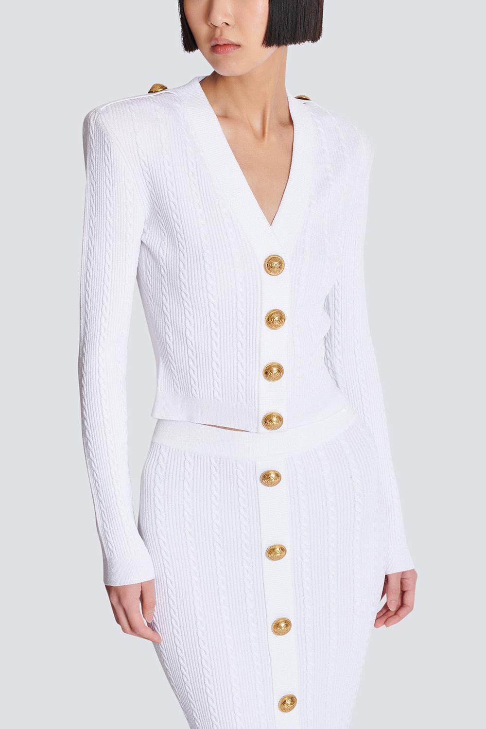 Four Button Cardigan-BLANC-36-CLOTHINGTOPCARDIGAN-BALMAIN
