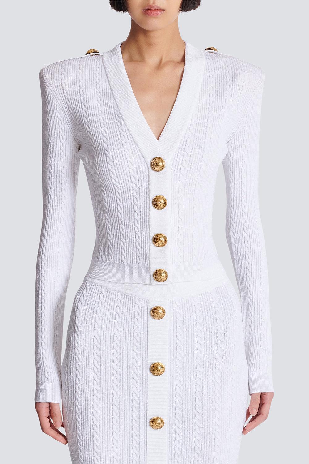 Four Button Cardigan-BLANC-36-CLOTHINGTOPCARDIGAN-BALMAIN