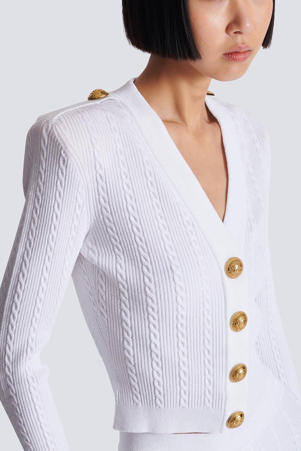 Four Button Cardigan-BLANC-36-CLOTHINGTOPCARDIGAN-BALMAIN