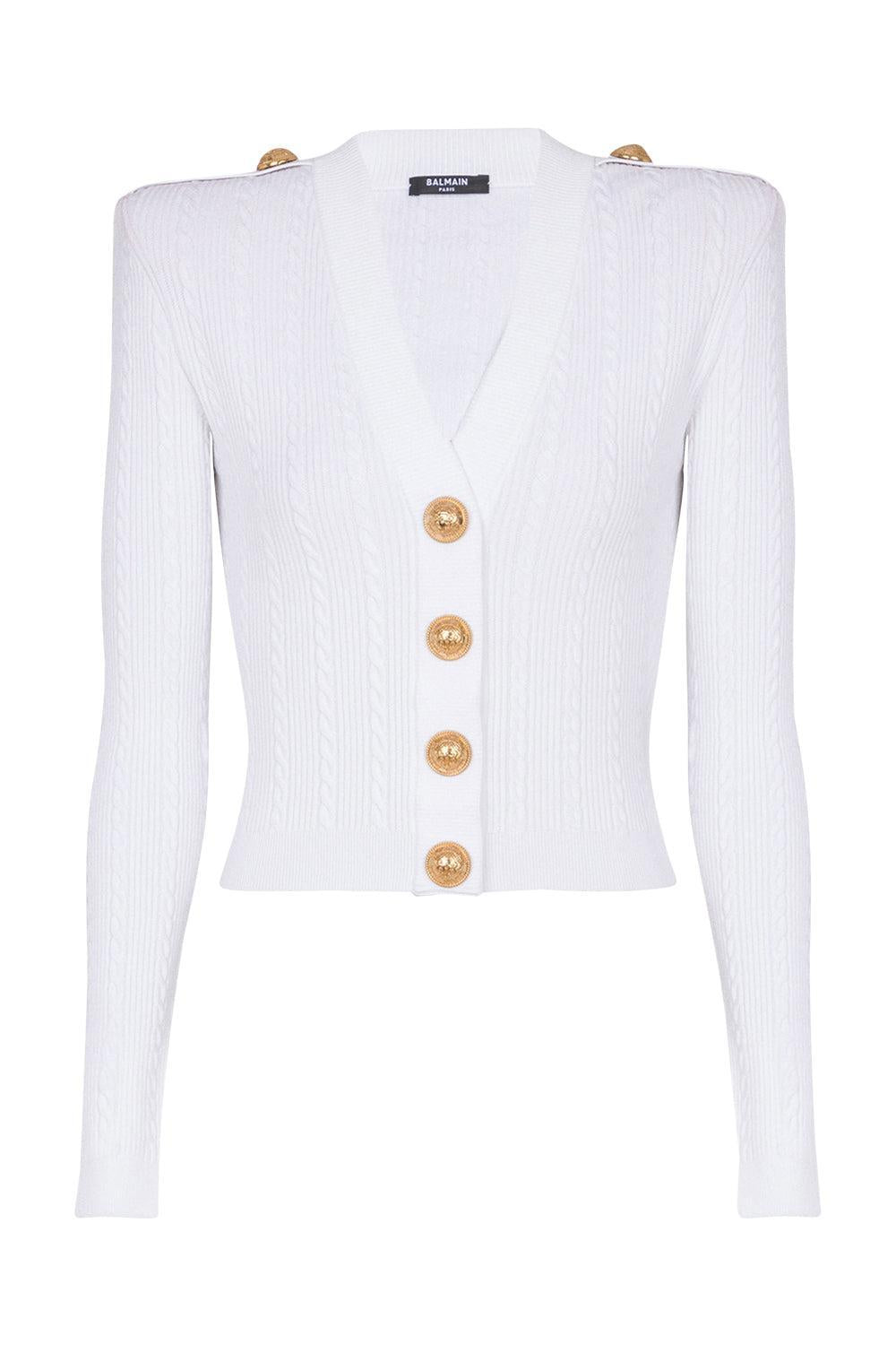 Four Button Cardigan-BLANC-36-CLOTHINGTOPCARDIGAN-BALMAIN