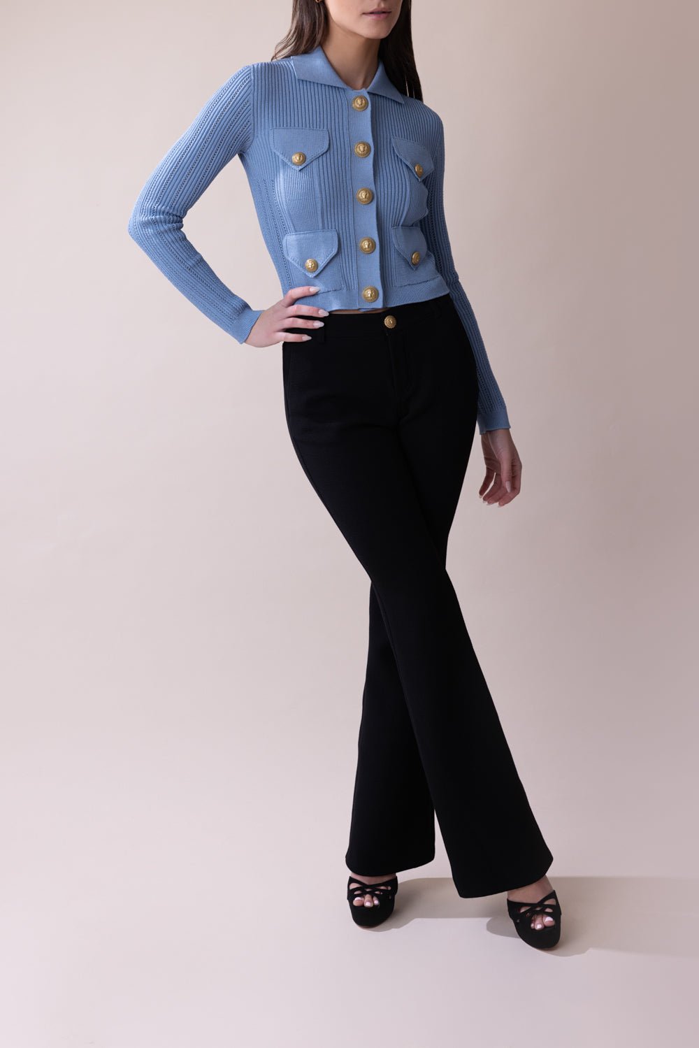 BALMAIN-Buttoned Cardigan - Bleu-