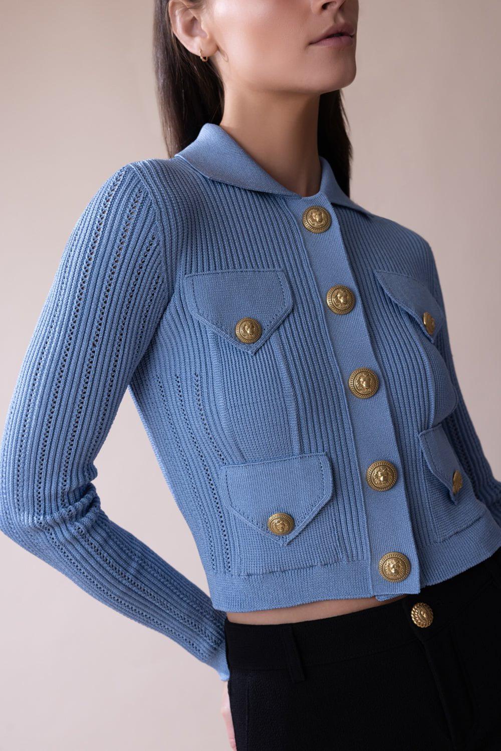 BALMAIN-Buttoned Cardigan - Bleu-
