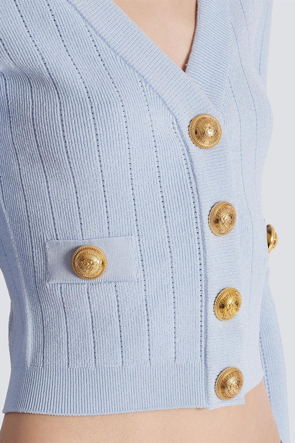 Two Pocket Button Cardigan-BLEUPALE-36-CLOTHINGTOPCARDIGAN-BALMAIN