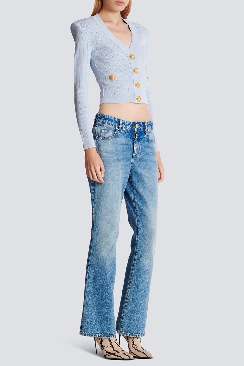 Two Pocket Button Cardigan-BLEUPALE-36-CLOTHINGTOPCARDIGAN-BALMAIN