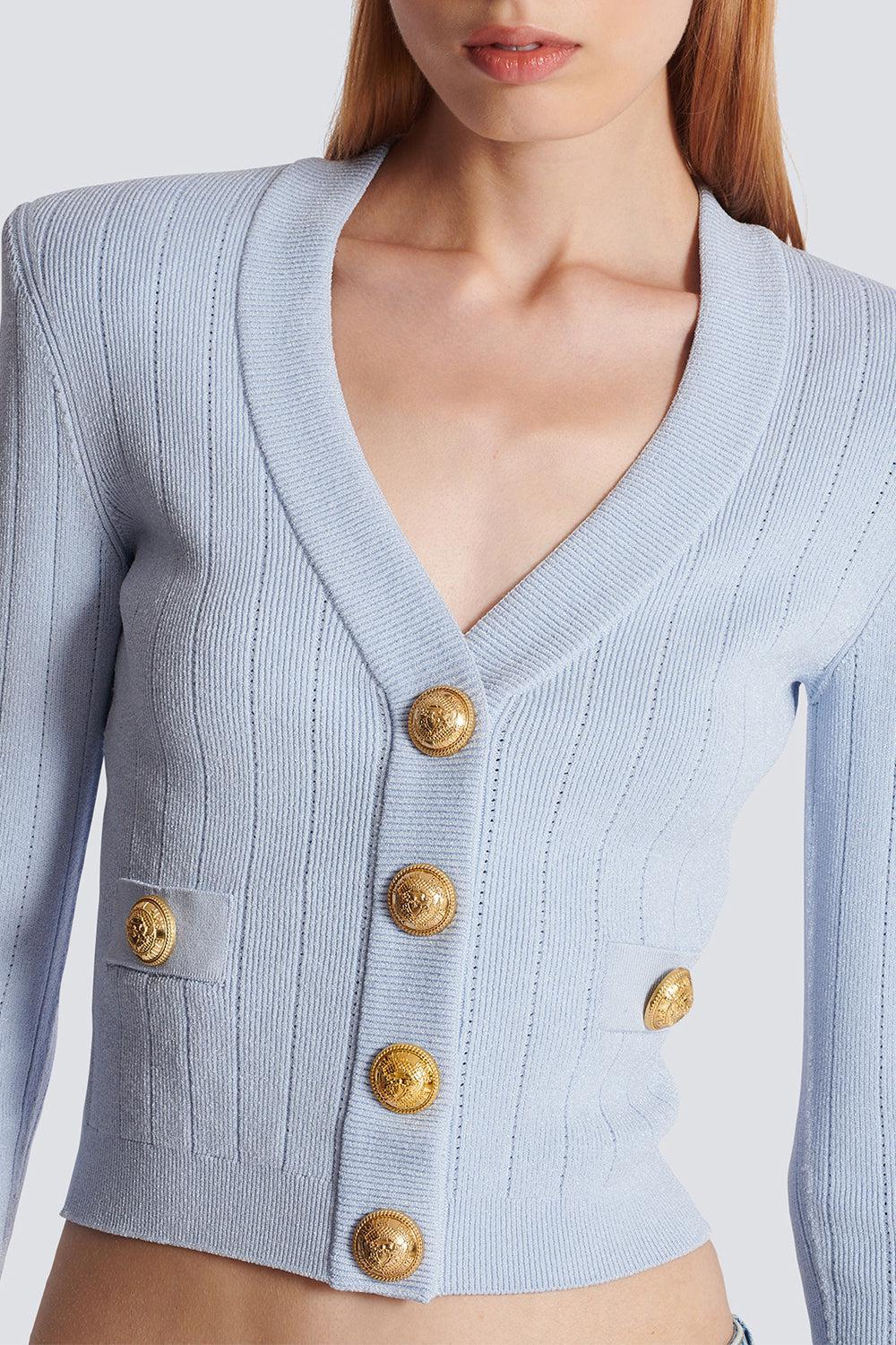 Two Pocket Button Cardigan-BLEUPALE-36-CLOTHINGTOPCARDIGAN-BALMAIN