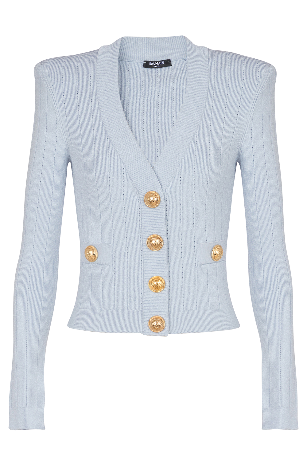 Two Pocket Button Cardigan-BLEUPALE-36-CLOTHINGTOPCARDIGAN-BALMAIN