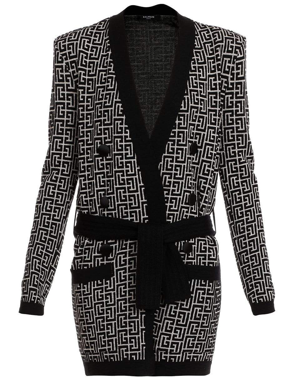 BALMAIN-Jacquard Wool-Blend Belted Monogram Cardigan-