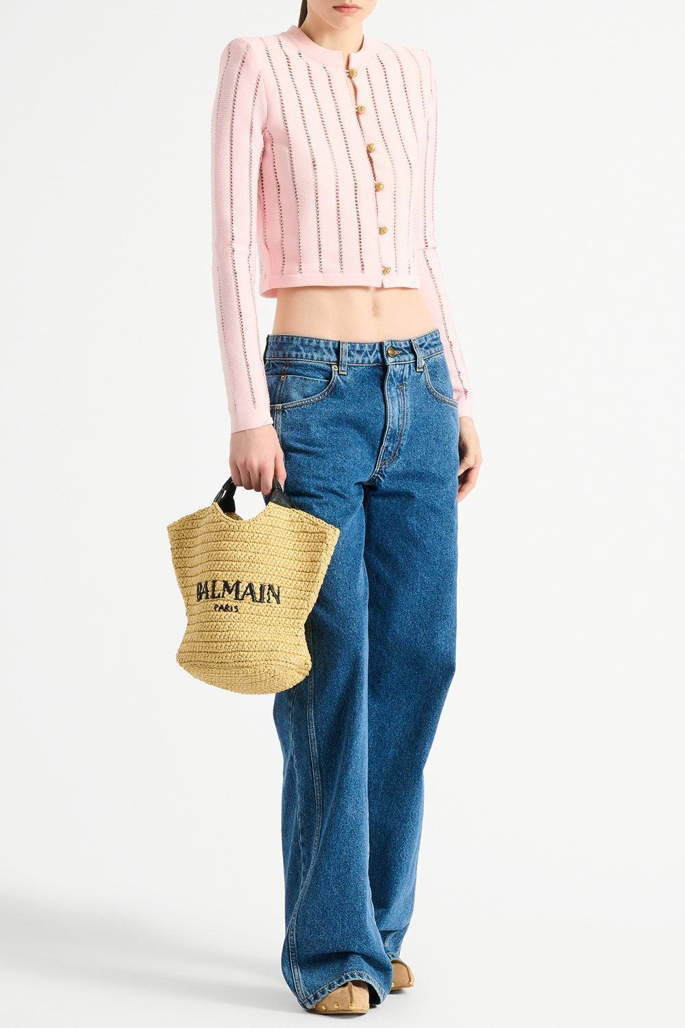 Button Knit Cardigan-PINK-34-CLOTHINGTOPCARDIGAN-BALMAIN