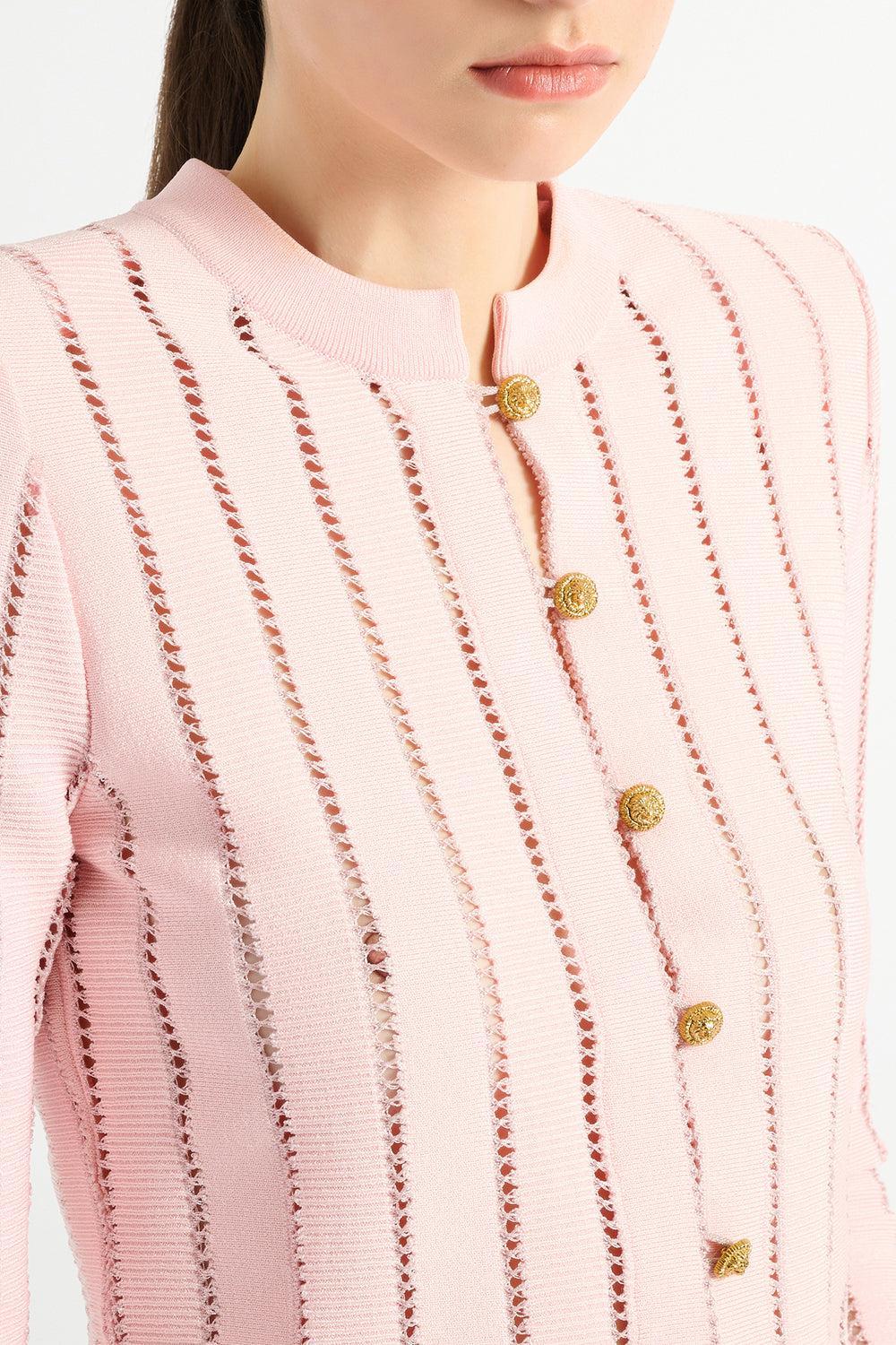 Button Knit Cardigan-PINK-34-CLOTHINGTOPCARDIGAN-BALMAIN