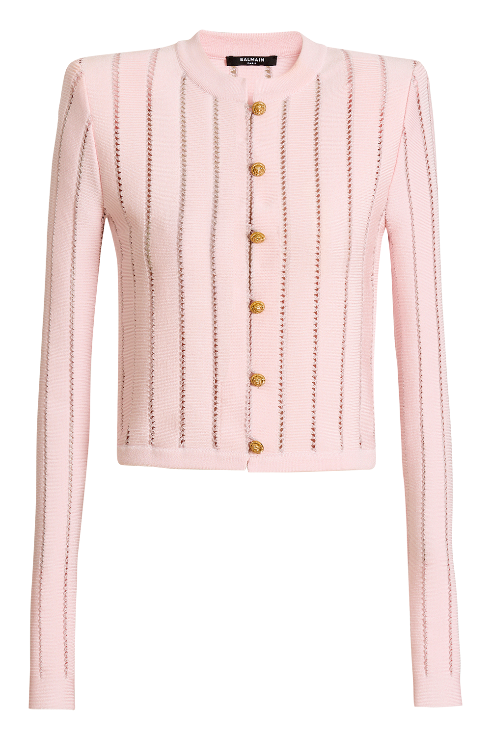 Crop Fléchage Knit Cardigan-PINK-36-CLOTHINGTOPCARDIGAN-BALMAIN