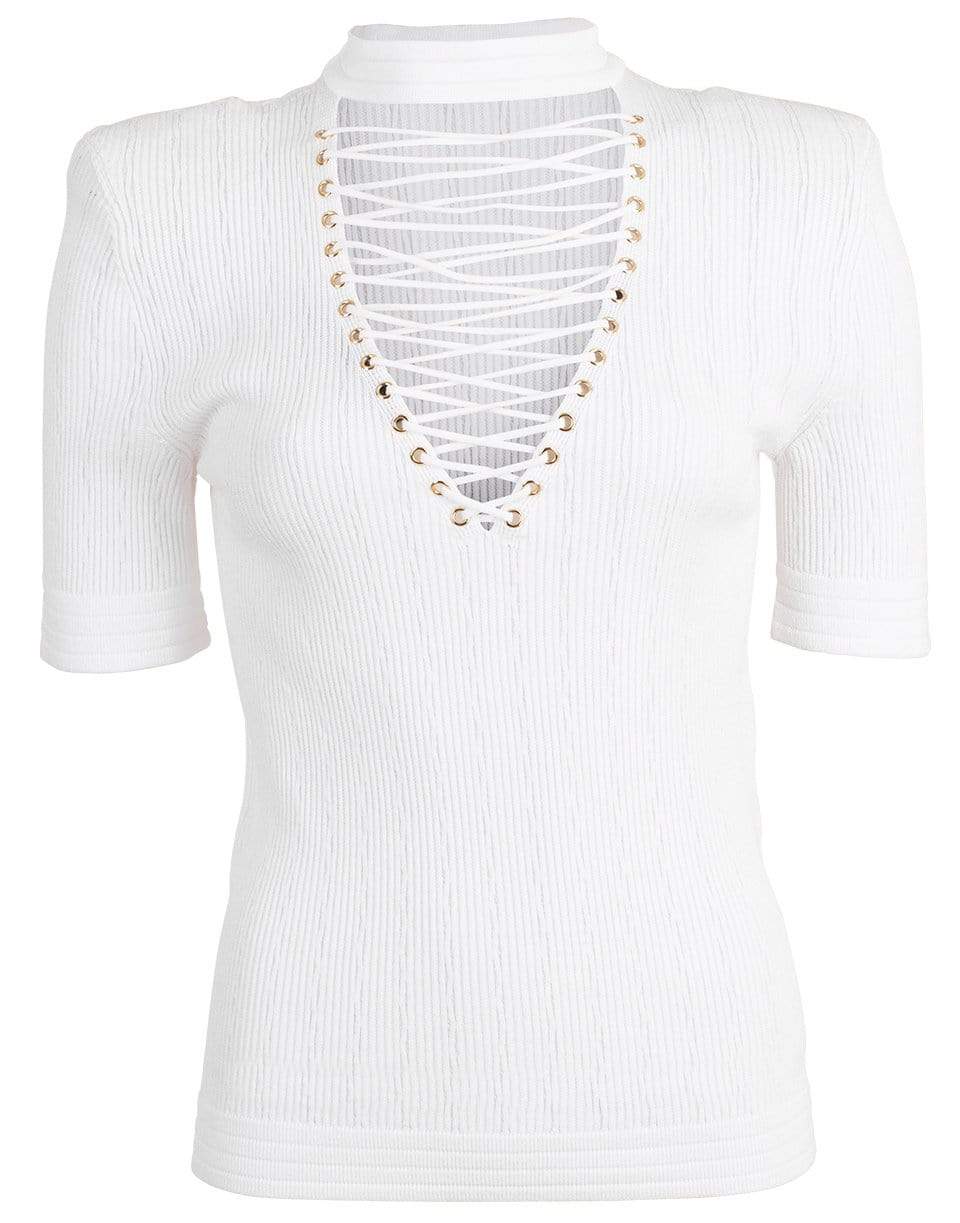 BALMAIN-Lace Up Viscose Top-