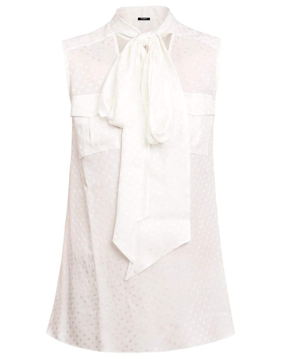 BALMAIN-Pussybow Polka Dot Blouse-NATURAL