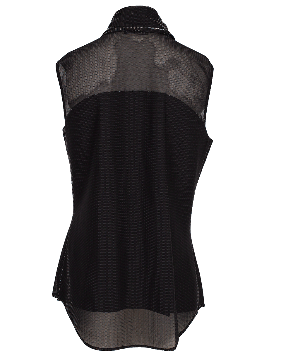 BALMAIN-Sleeveless Metallic Bow Top-