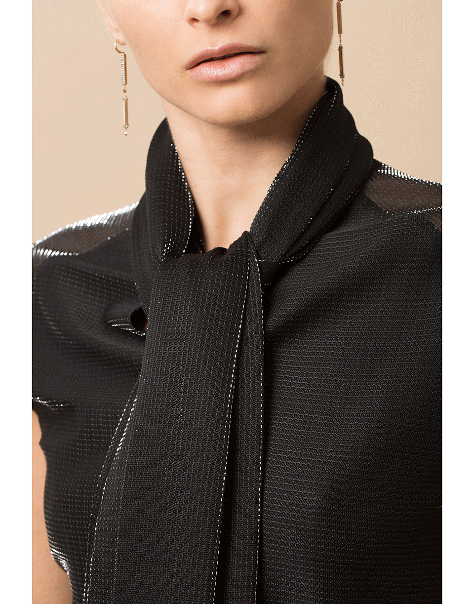 BALMAIN-Sleeveless Metallic Bow Top-