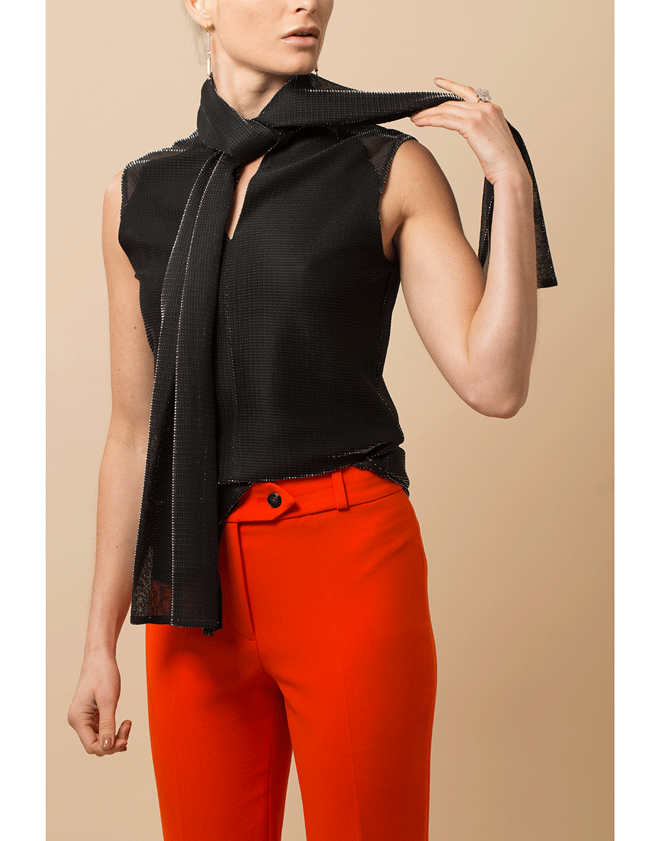 BALMAIN-Sleeveless Metallic Bow Top-