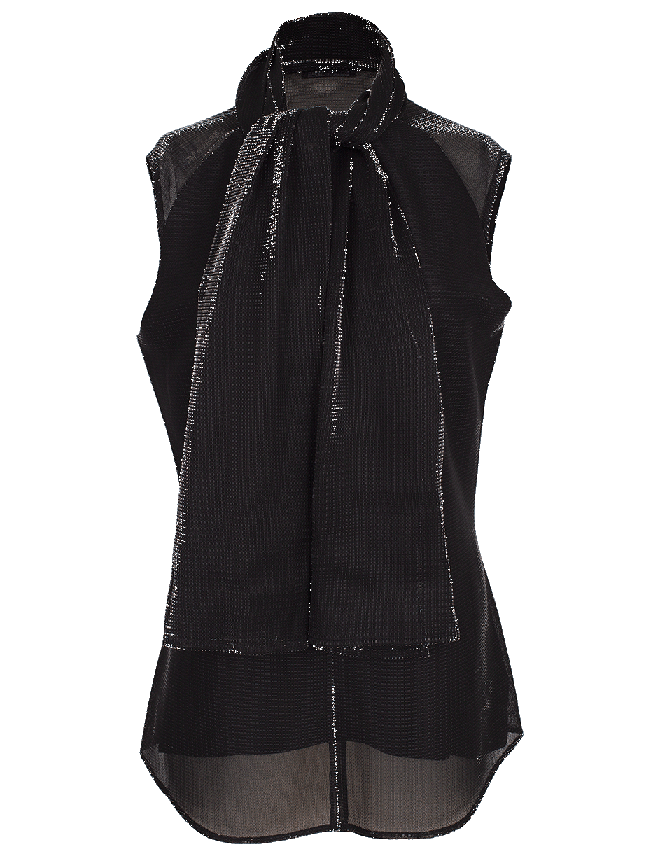 BALMAIN-Sleeveless Metallic Bow Top-