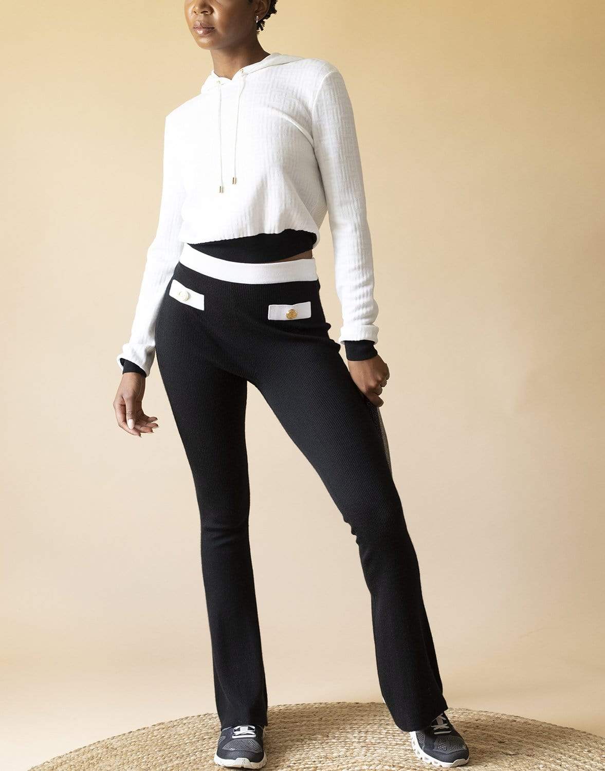BALMAIN-Balmain Monogram Cropped Bicolor Wool Sweatshirt-BLANC