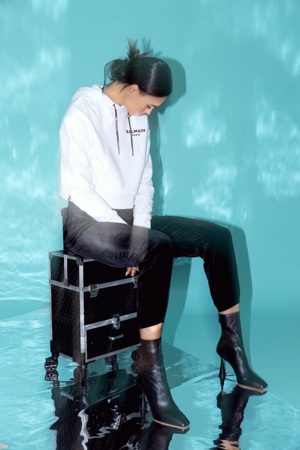 BALMAIN-Mini Flocked Paris Sweatshirt - Blanc-