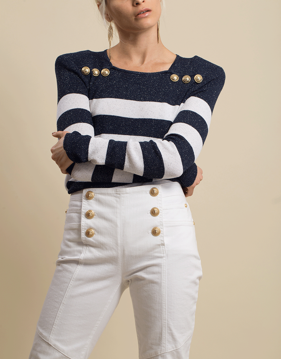 BALMAIN-Striped Knit Sweater-