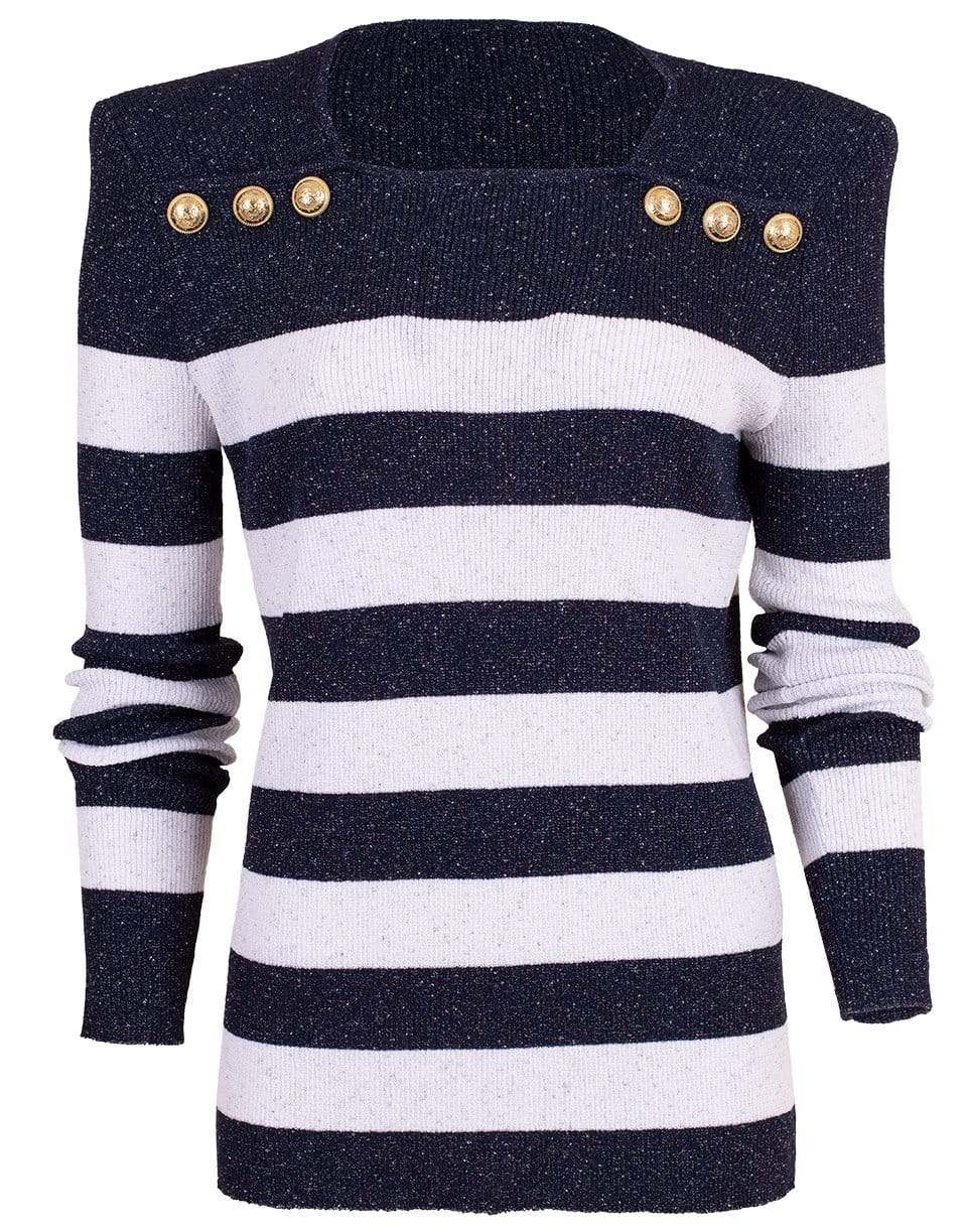 BALMAIN-Striped Knit Sweater-