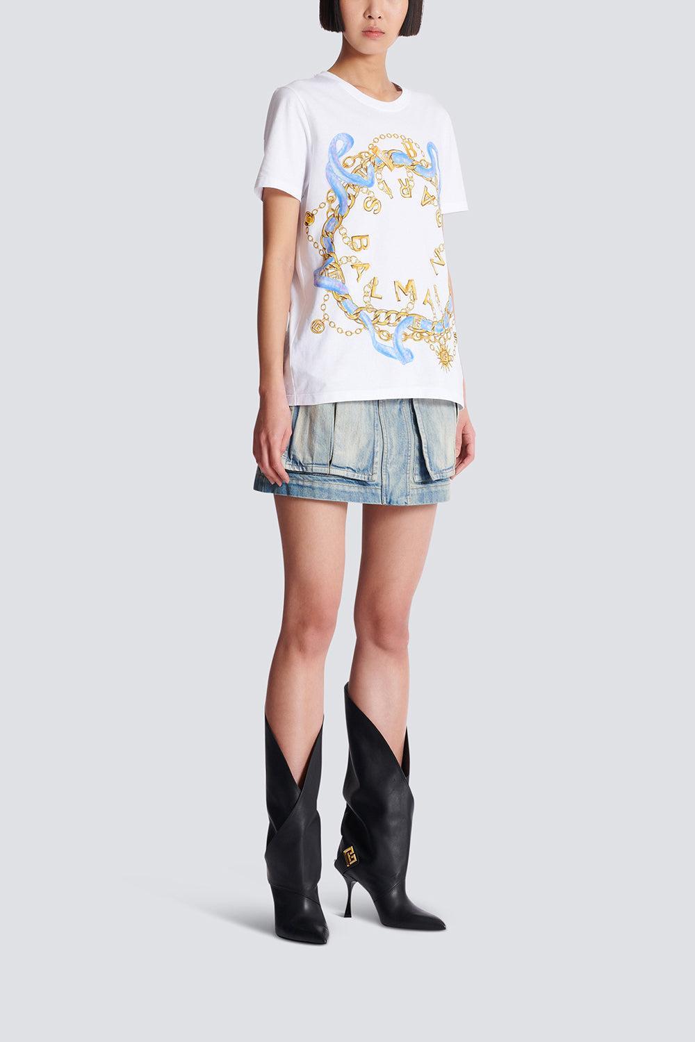 Paris Chains T-Shirt-BLANC/BLEU/ORANGE-XS-CLOTHINGTOPT-SHIRT-BALMAIN