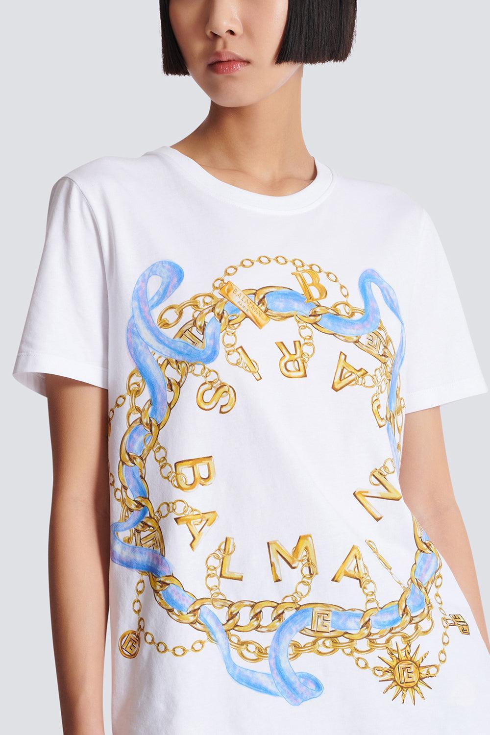 Paris Chains T-Shirt-BLANC/BLEU/ORANGE-XS-CLOTHINGTOPT-SHIRT-BALMAIN