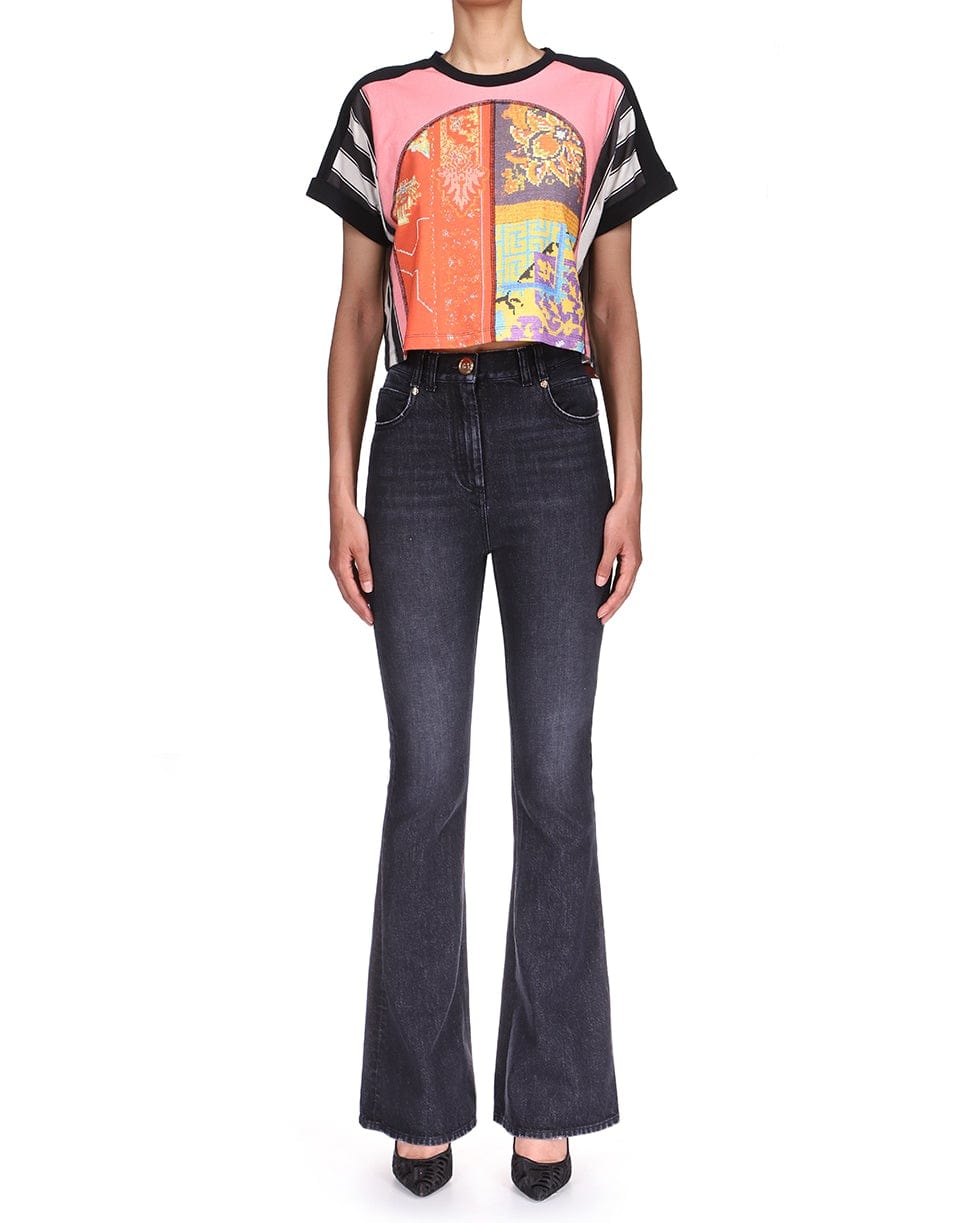 BALMAIN-Cropped All Over Printed T Shirt-