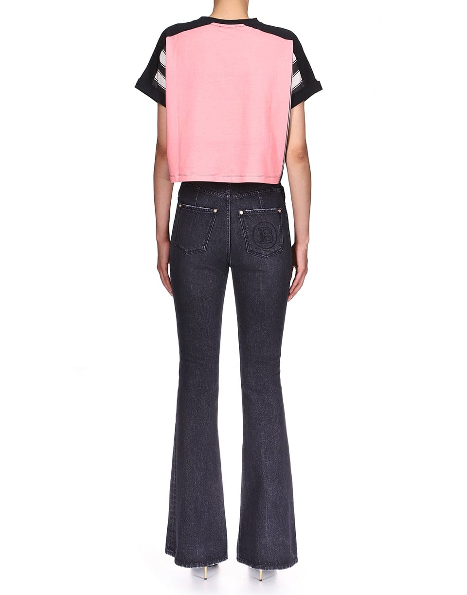 BALMAIN-Cropped All Over Printed T Shirt-