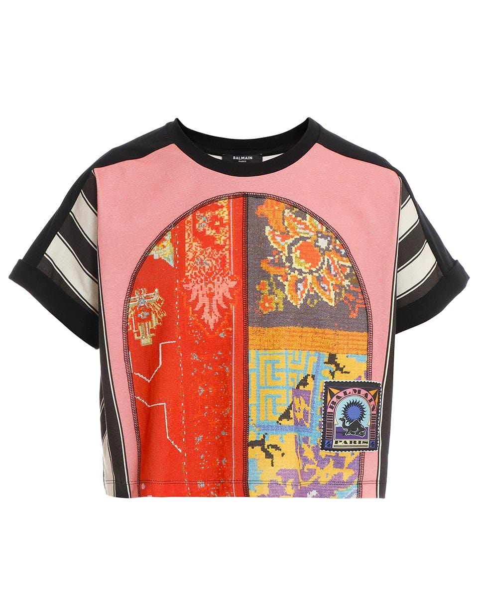 BALMAIN-Cropped All Over Printed T Shirt-