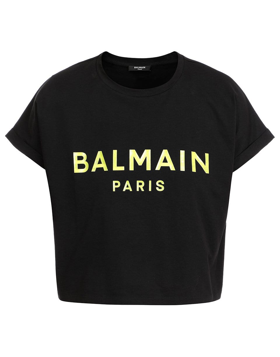 BALMAIN-Cropped Cotton Logo Tee-