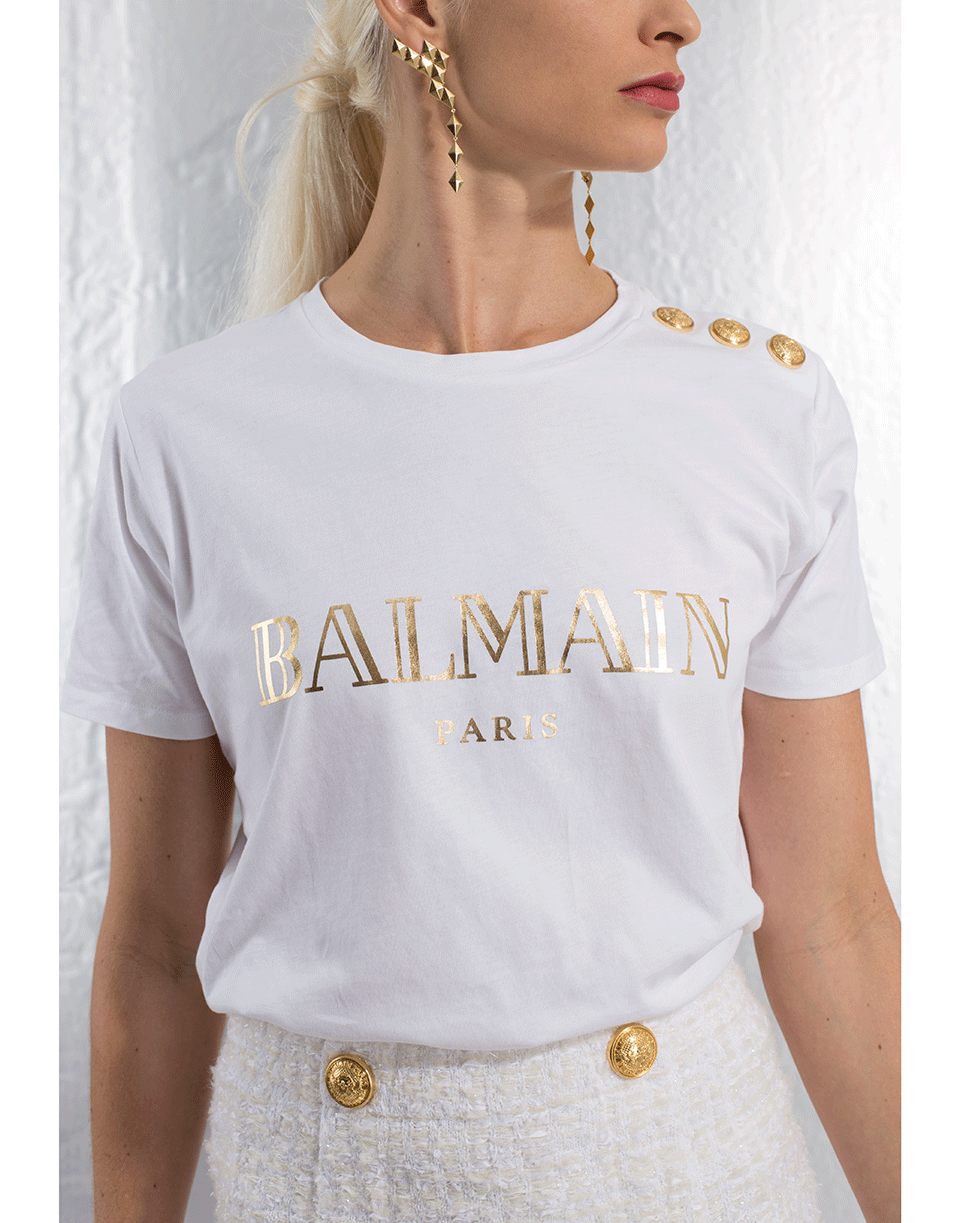 BALMAIN-Button Shoulder Logo T-Shirt-