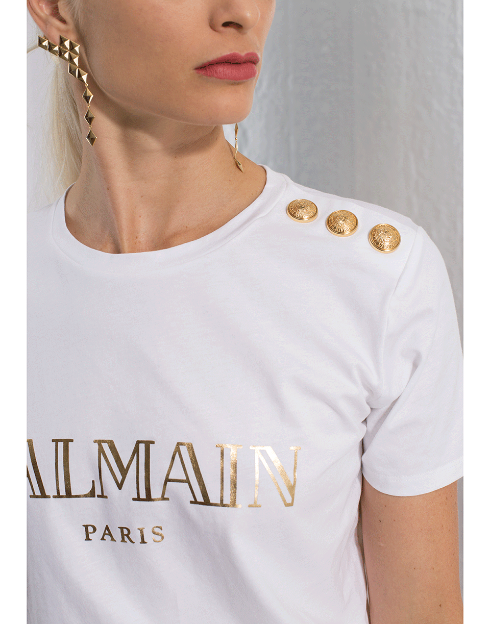 BALMAIN-Button Shoulder Logo T-Shirt-
