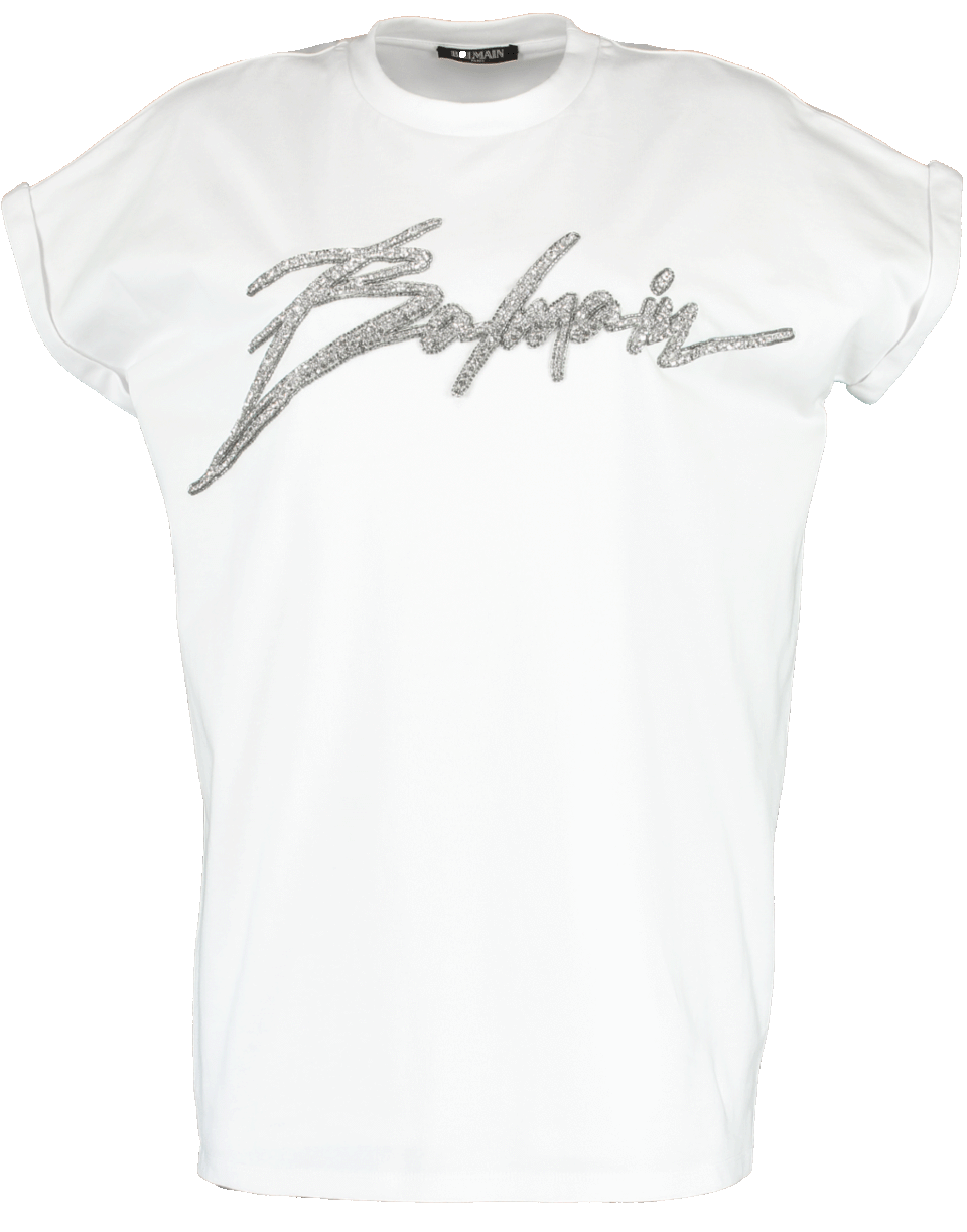 BALMAIN-Embroidered Signature T-Shirt-