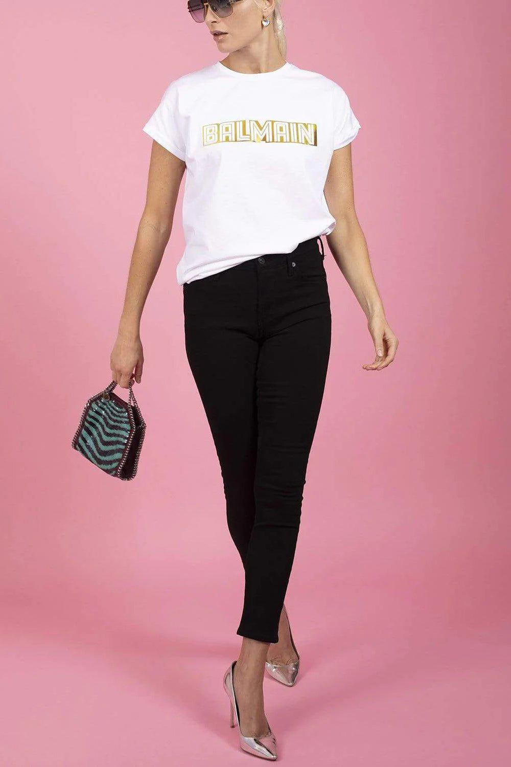 BALMAIN-Short Sleeve Metallic Embossed T-Shirt-