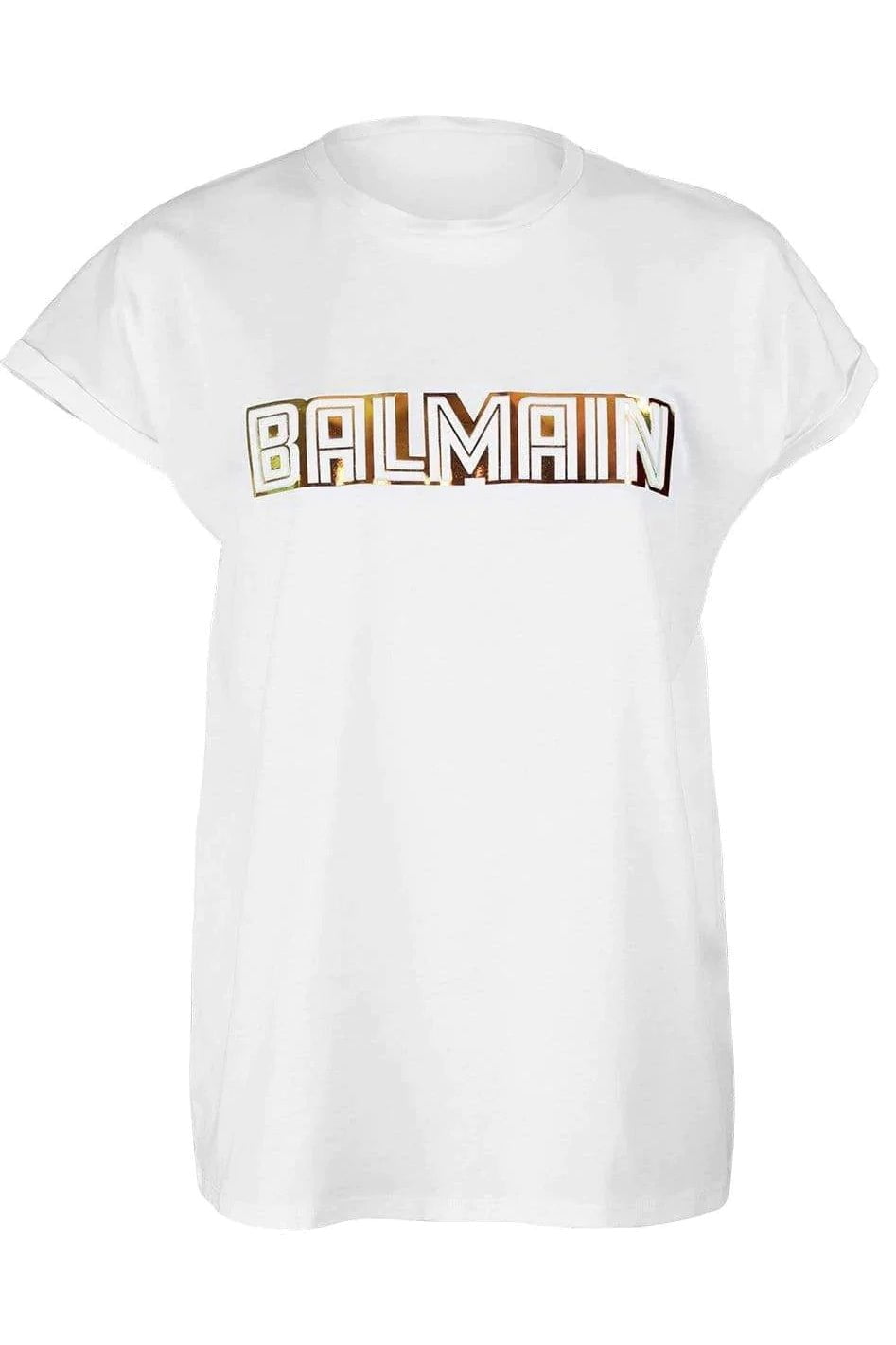BALMAIN-Short Sleeve Metallic Embossed T-Shirt-