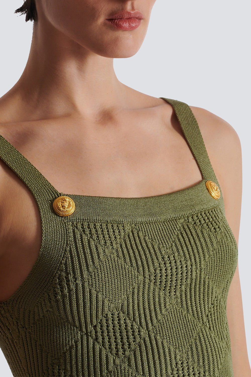 BALMAIN-Two Button Short Tank - Olive-