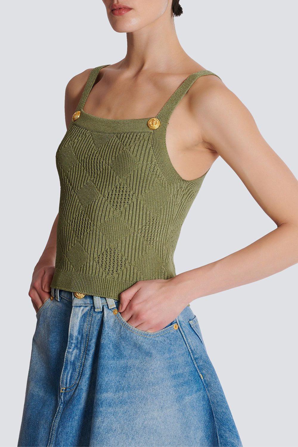 BALMAIN-Two Button Short Tank - Olive-