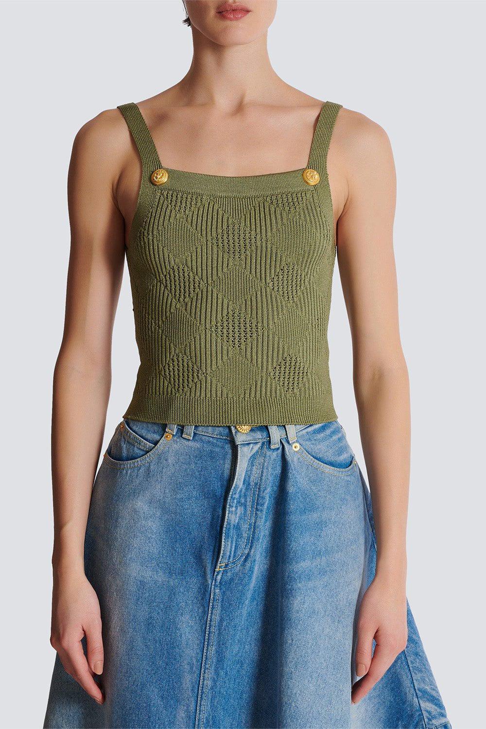 BALMAIN-Two Button Short Tank - Olive-