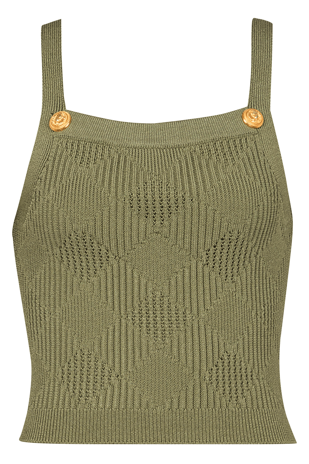 BALMAIN-Two Button Short Tank - Olive-