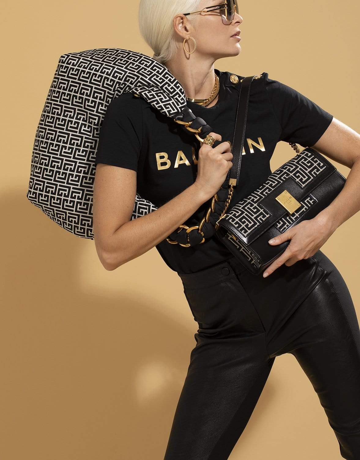 BALMAIN-1945 Day Clutch-Monogram Jacquard Bag-IVOIRE