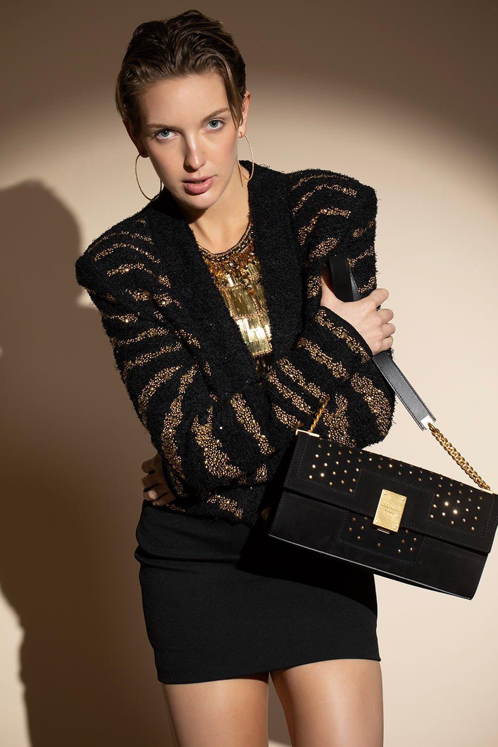 BALMAIN-1945 Day Polka Dot Clutch-NOIR/OR