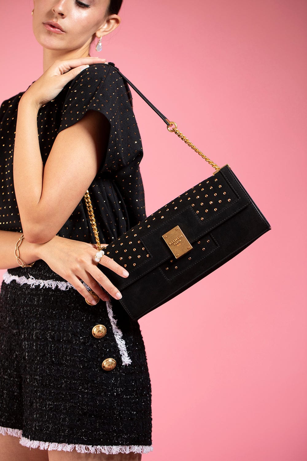 BALMAIN-1945 Day Polka Dot Clutch-NOIR/OR