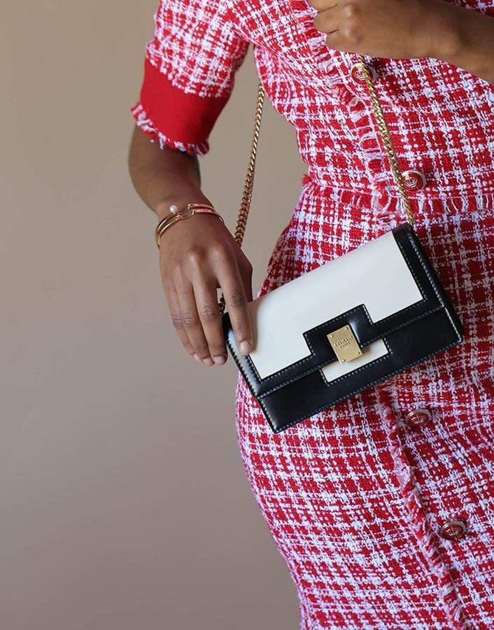 BALMAIN-1945 Mini Black and White Leather Bag-BLK/WHT