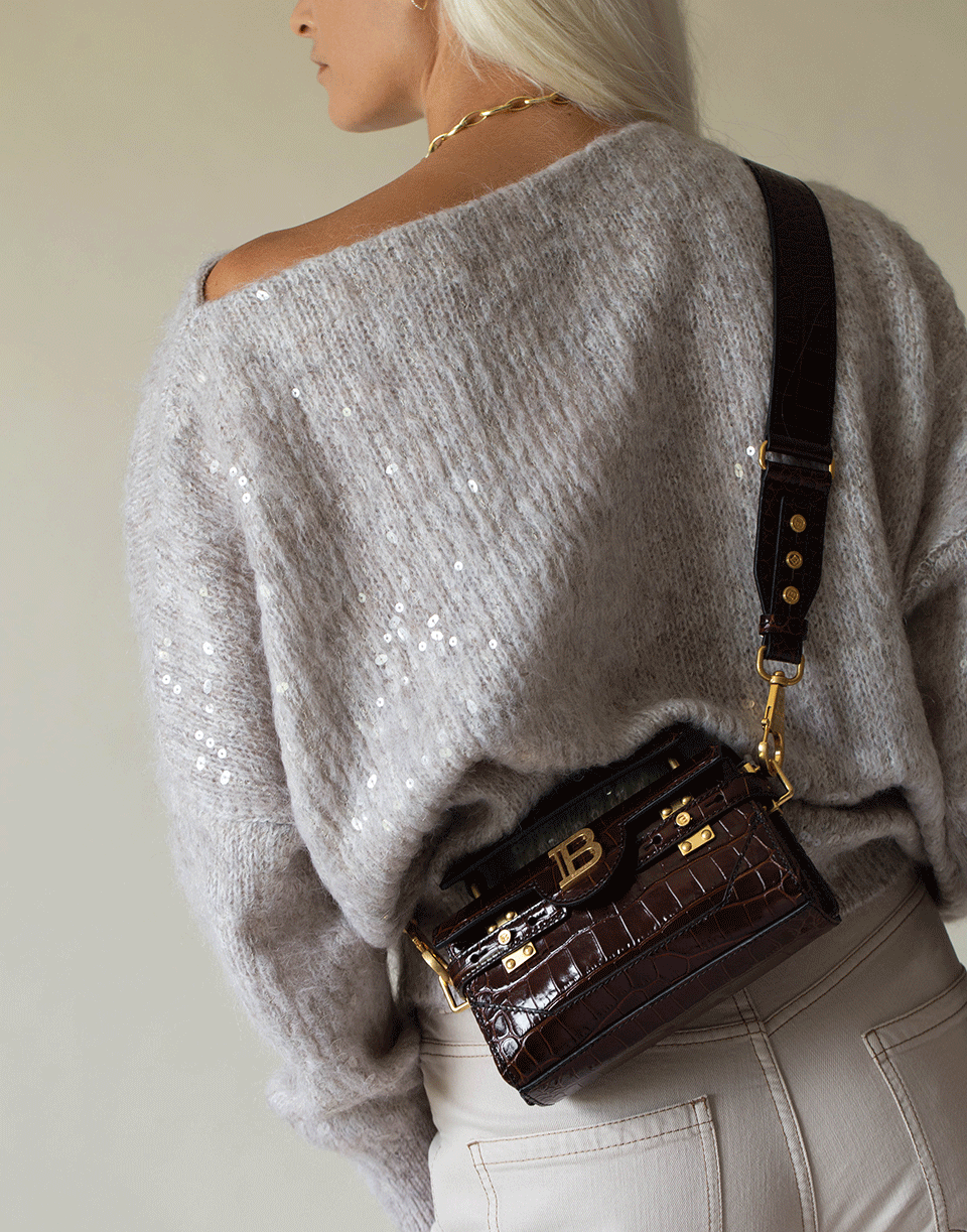 BALMAIN-Buzz Baguette Bag-DK BRWN