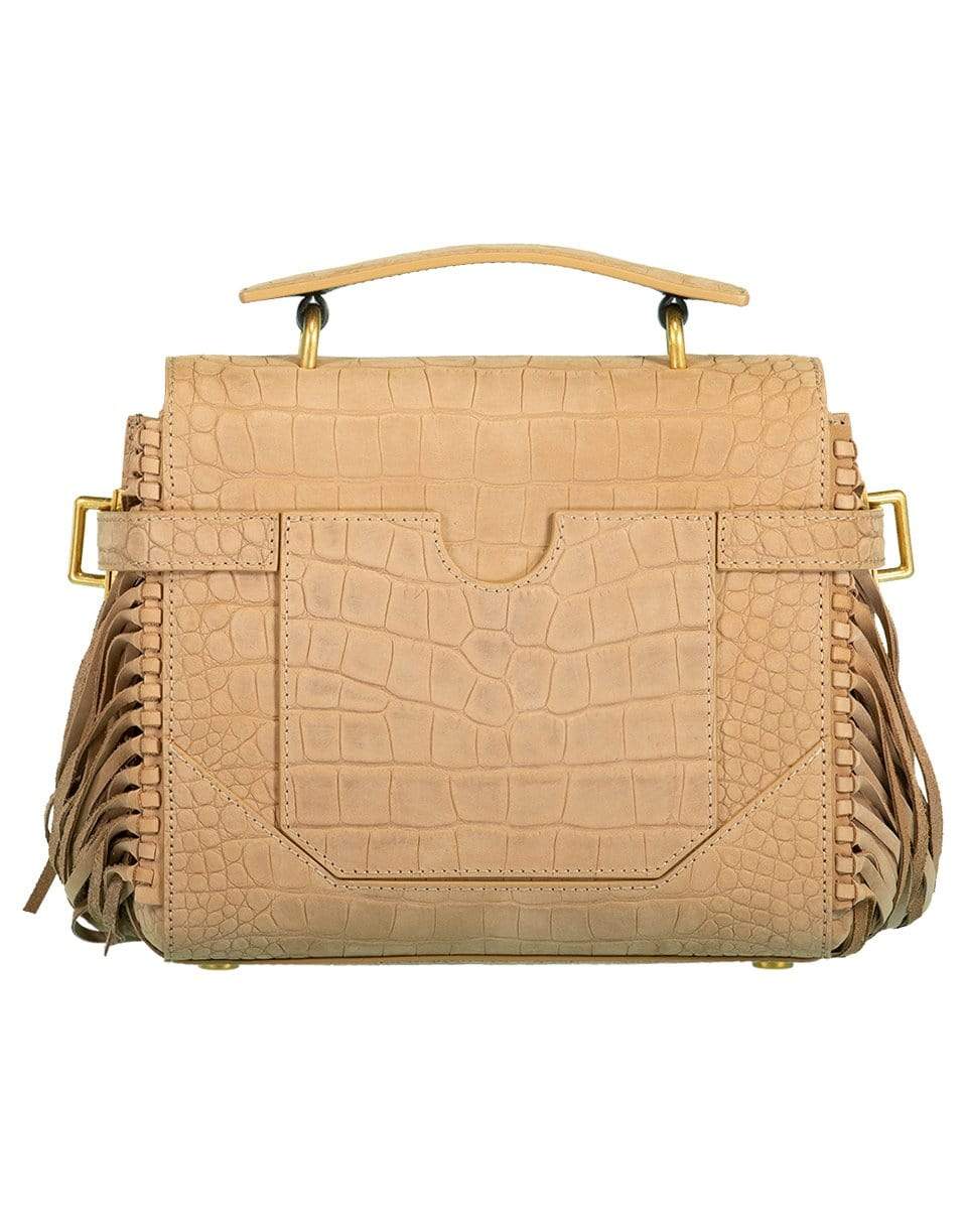 BALMAIN-Buzz Print Fringe Bag-MARRON