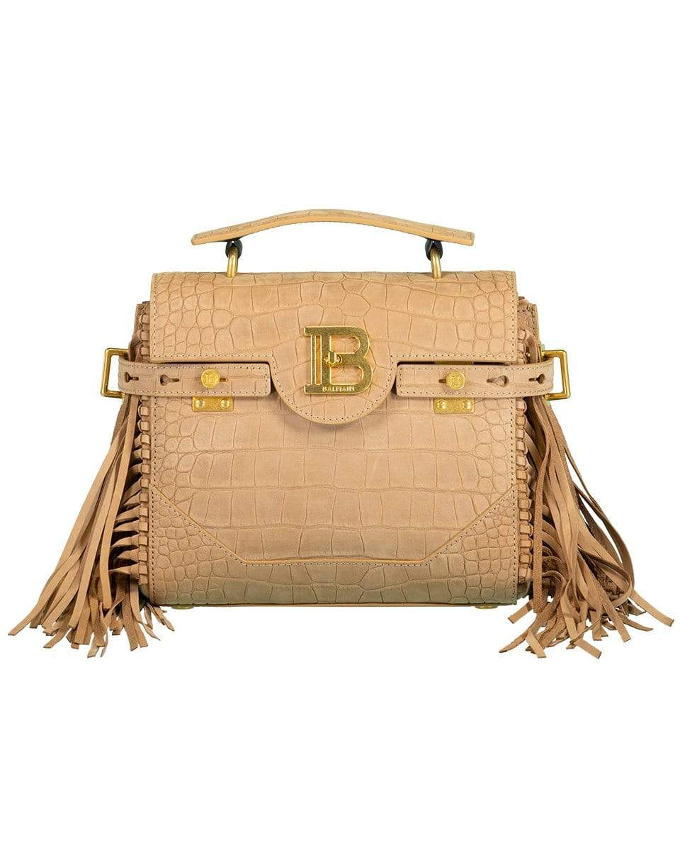 BALMAIN-Buzz Print Fringe Bag-MARRON