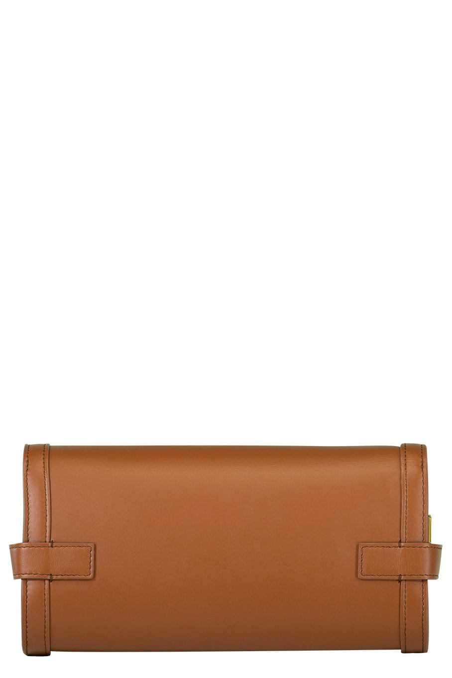BALMAIN-Smooth Brown Leather B-Buzz 23 Clutch Bag-MARRON