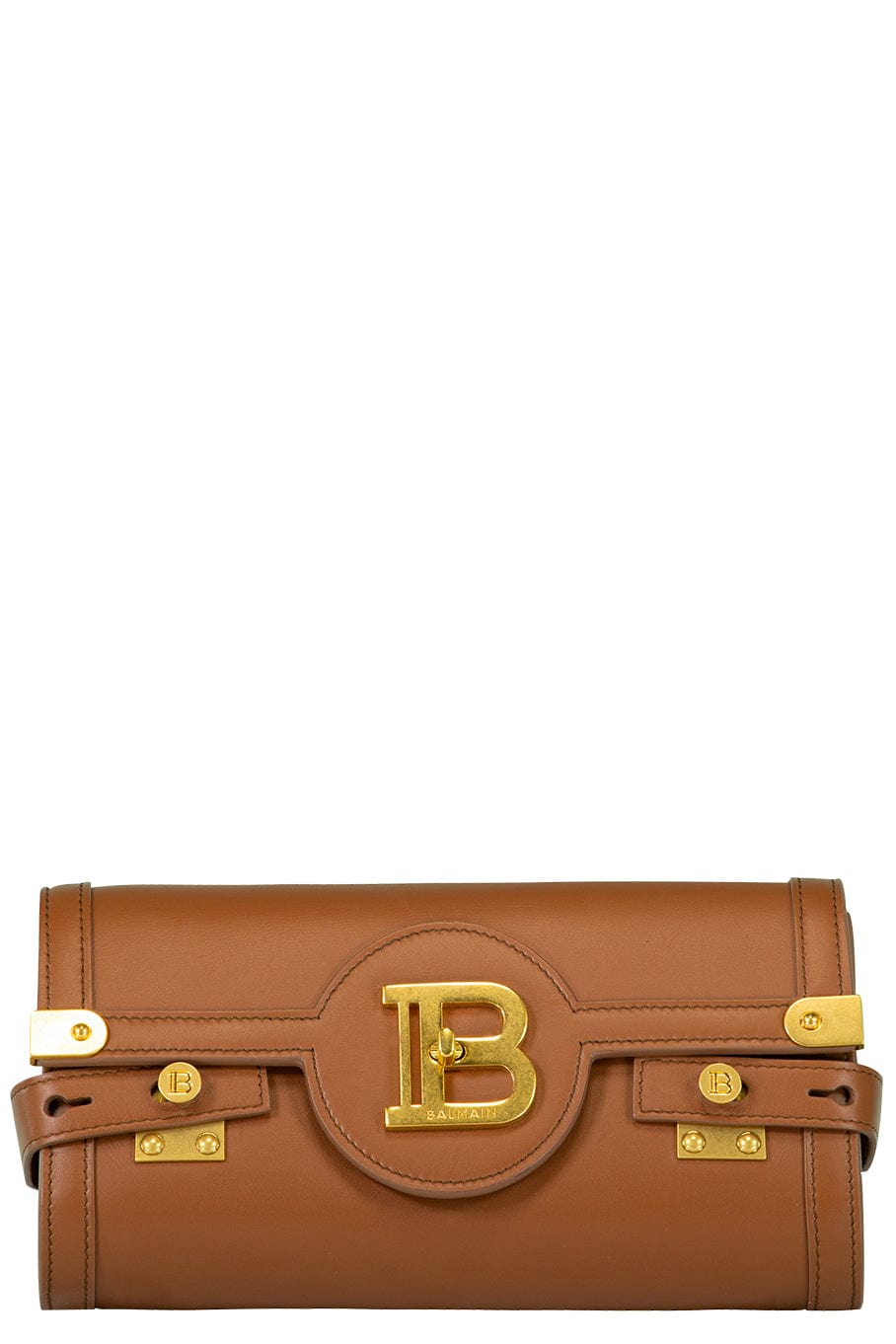 BALMAIN-Smooth Brown Leather B-Buzz 23 Clutch Bag-MARRON