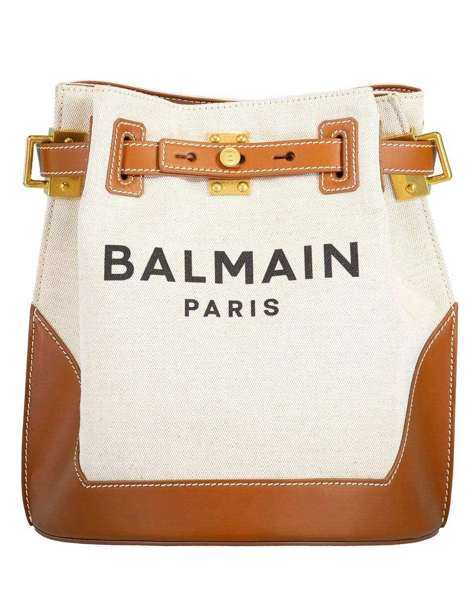 BALMAIN-Belted Bucket Logo Backpack-NAT BRWN