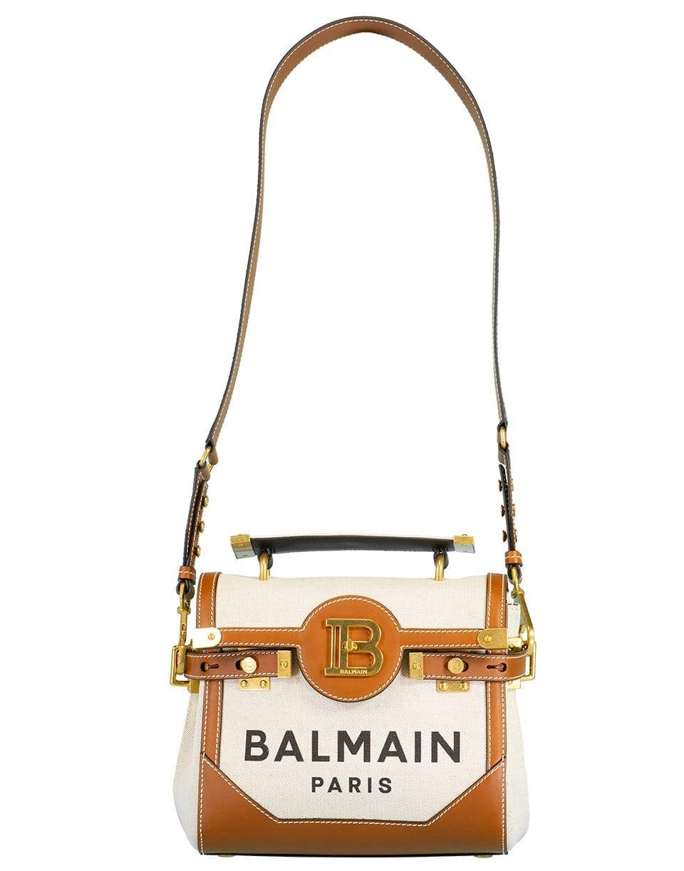 BALMAIN-Buzz Canvas Logo Bag-NAT/BRWN